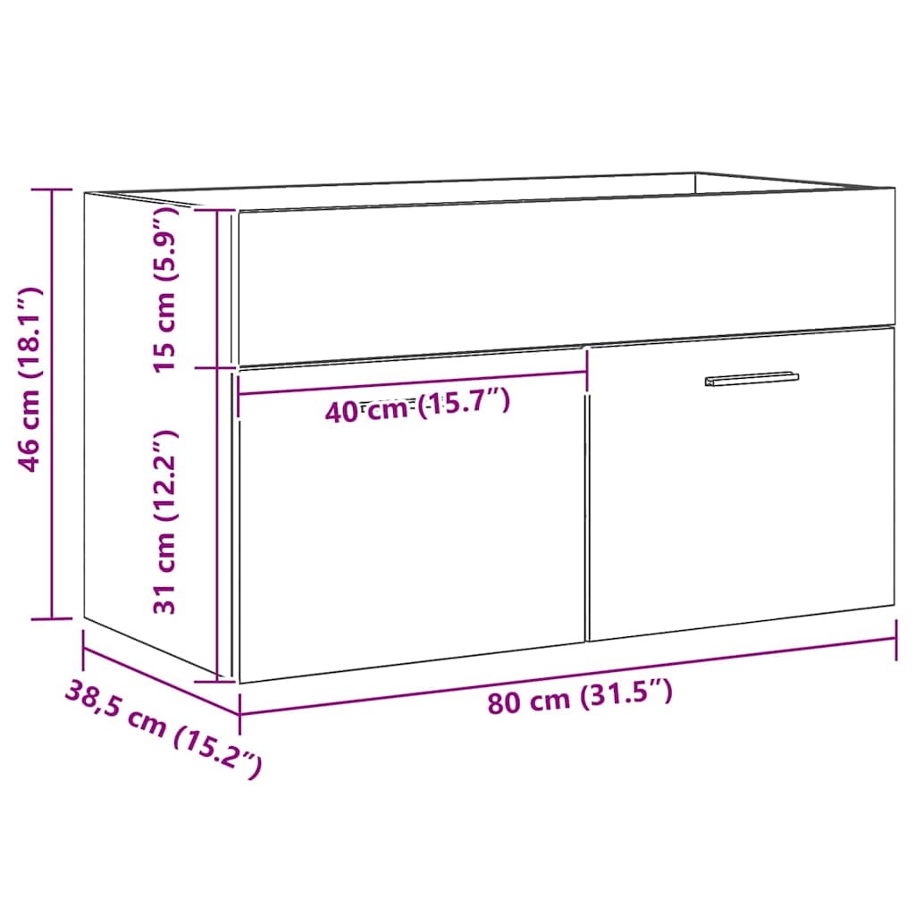 vidaXL Waschbeckenunterschrank Schwarz Eichen-Optik 38,5 x 100 x 46 cm