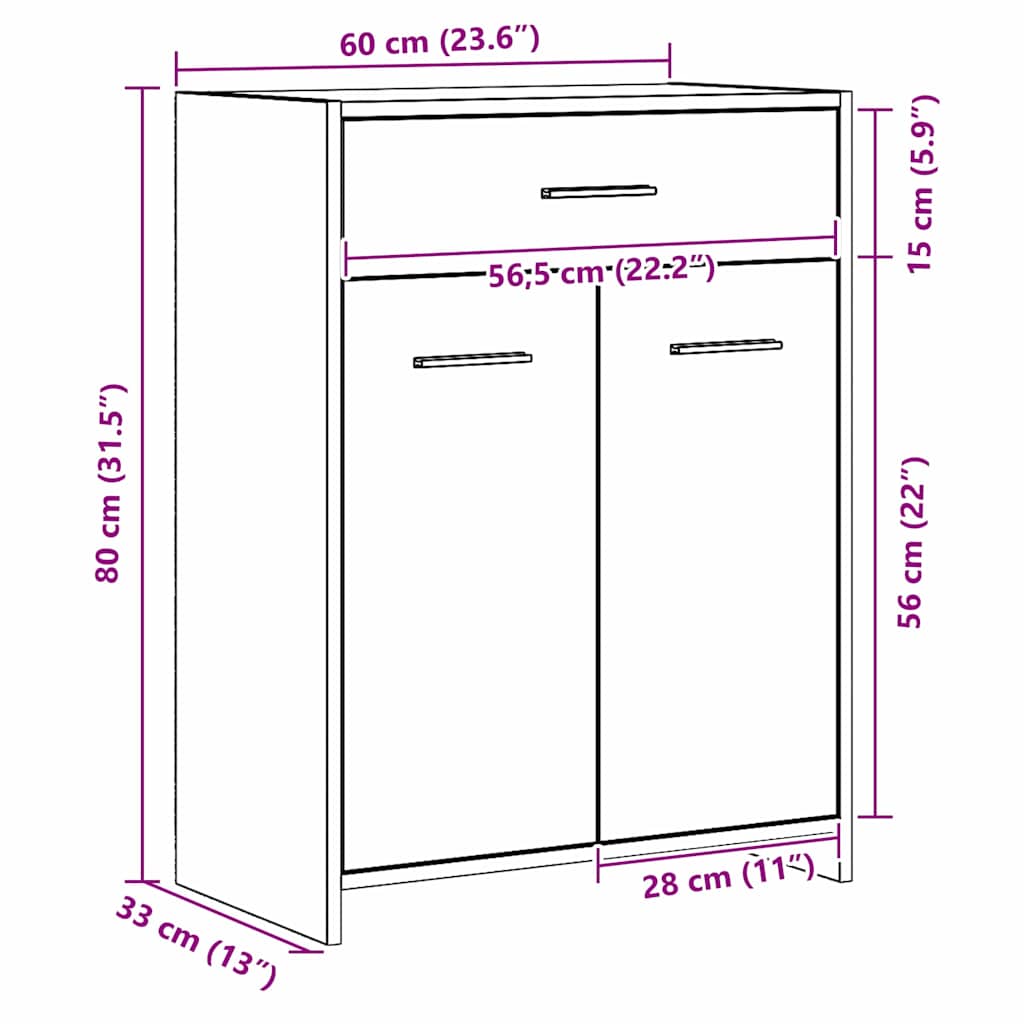 vidaXL Badezimmerschrank mit Tür Schwarz Eichen-Optik 60 x 33 x 80 cm