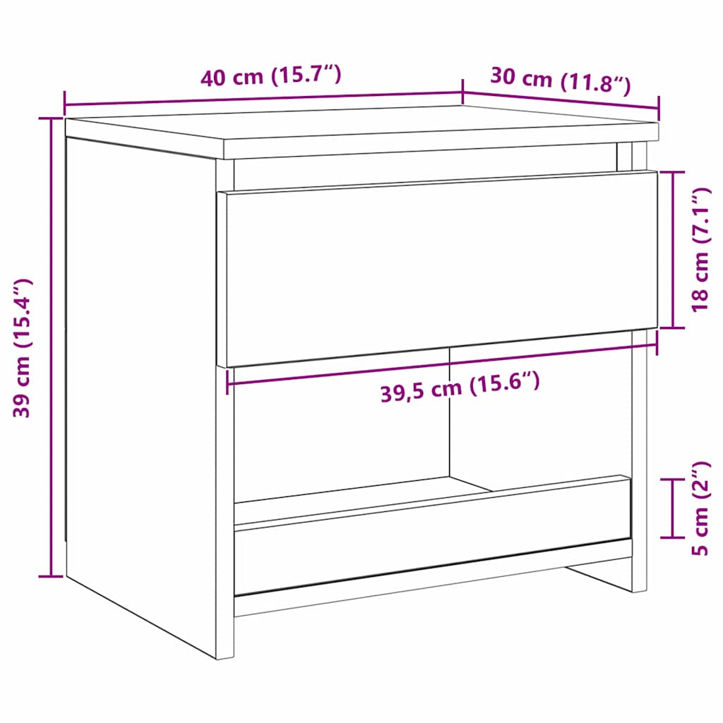 vidaXL Nachttisch Schwarz Eichen-Optik 40 x 30 x 39 cm Holzwerkstoff