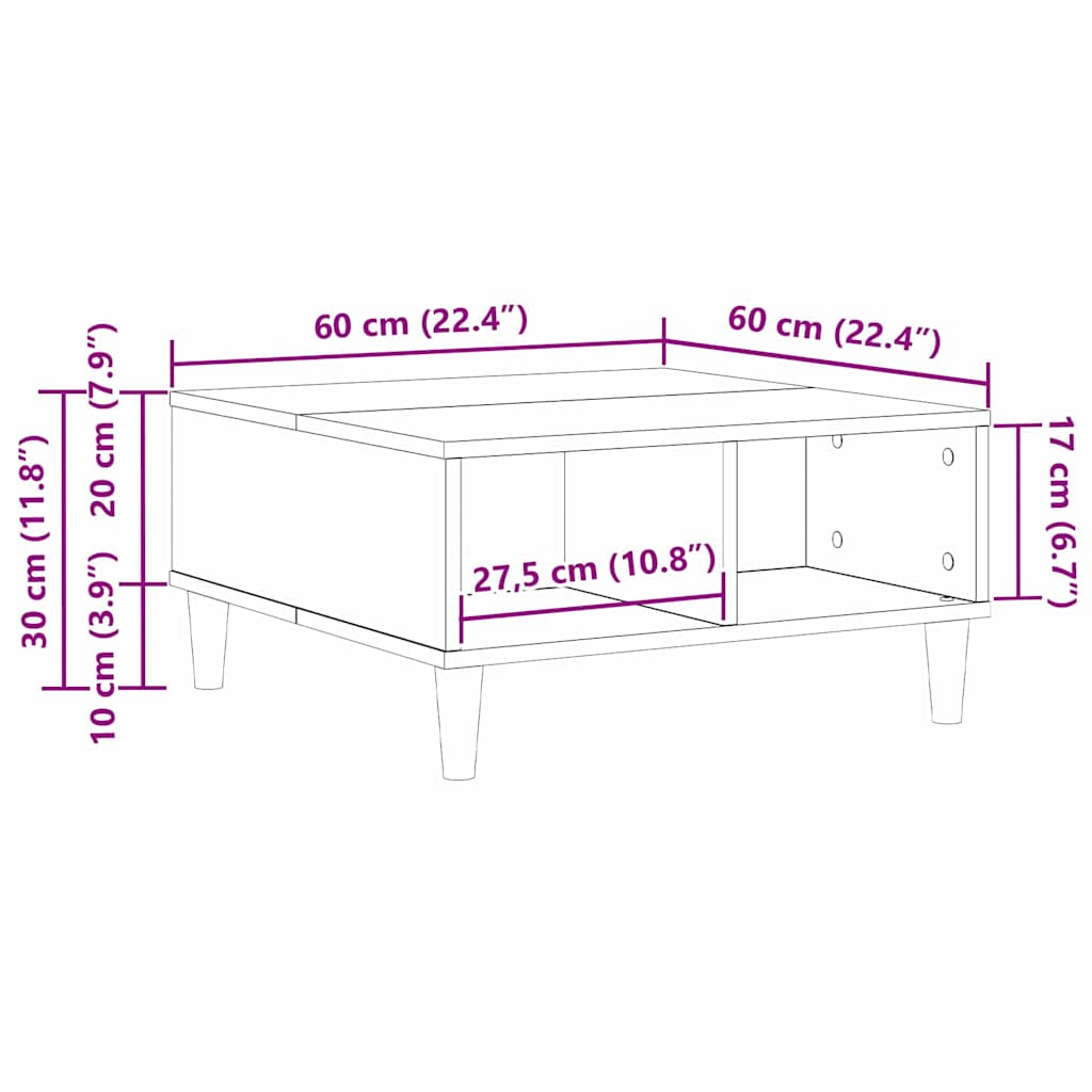 vidaXL Couchtisch Schwarz Eichen-Optik 60 x 60 x 30 cm Holzwerkstoff