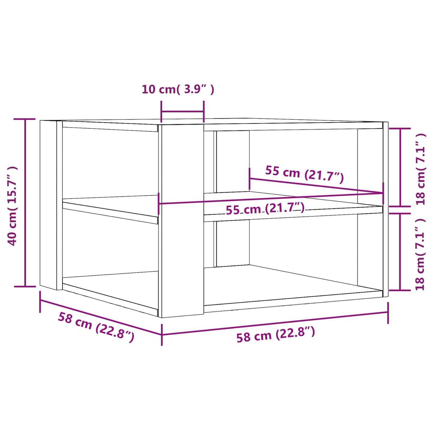 vidaXL Couchtisch Schwarz Eichen-Optik 58 x 58 x 40 cm Holzwerkstoff