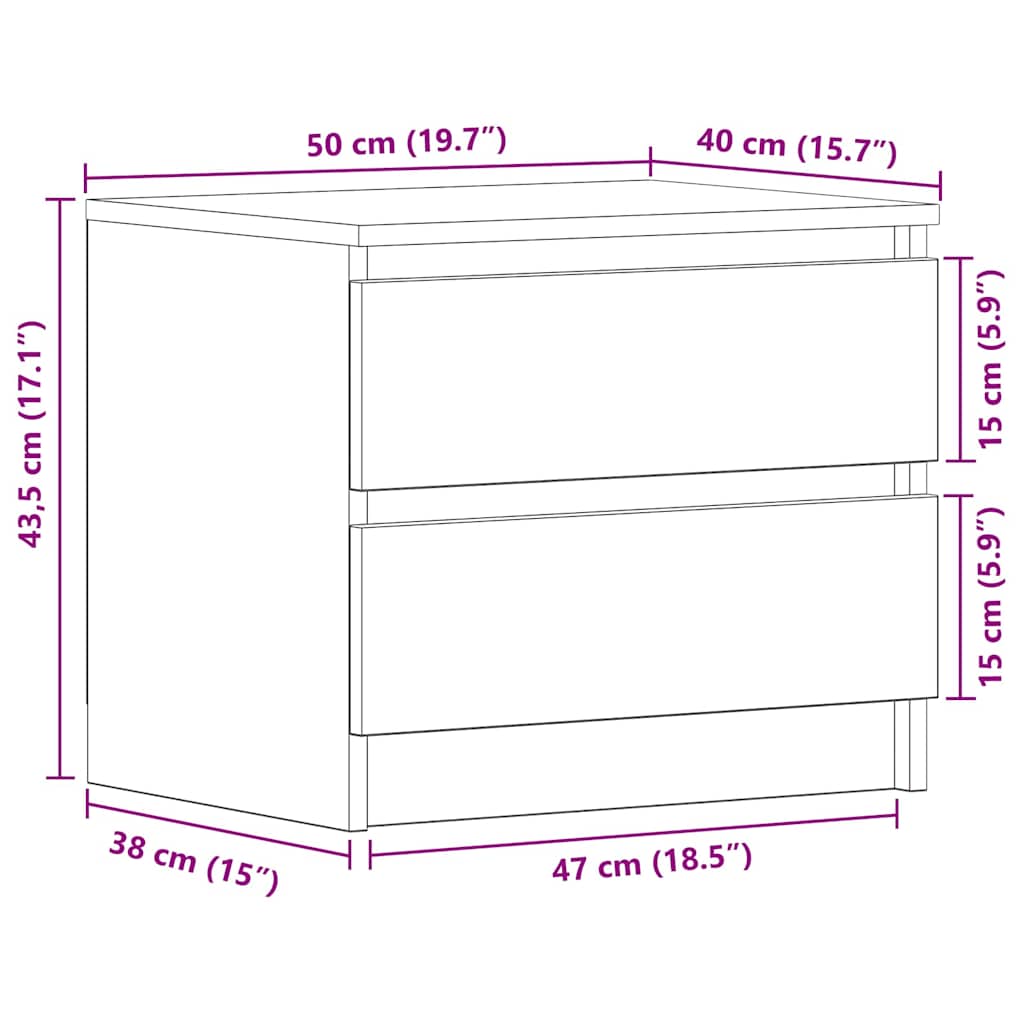 vidaXL Nachttisch Schwarz Eichen-Optik 50 x 40 x 43,5 cm Holzwerkstoff