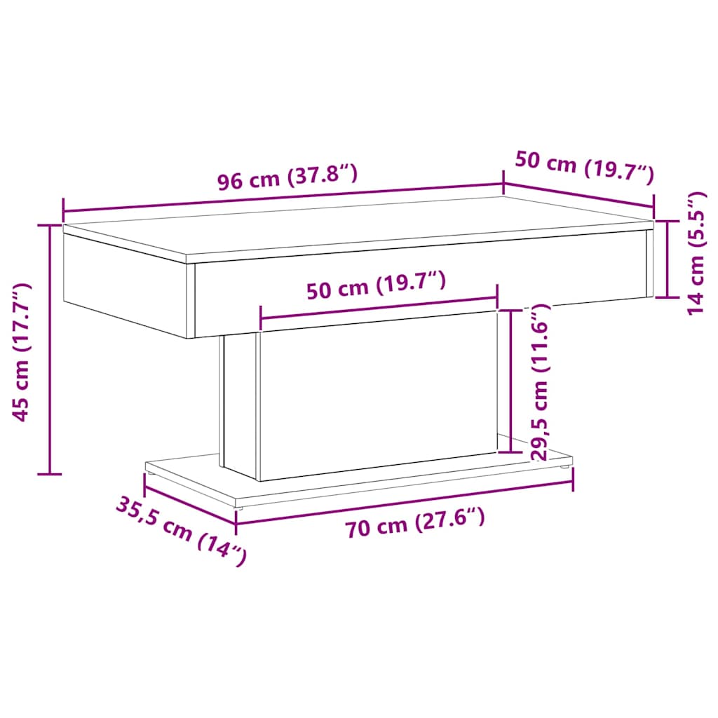 vidaXL Couchtisch Schwarz Eichen-Optik 96 x 50 x 45 cm Holzwerkstoff