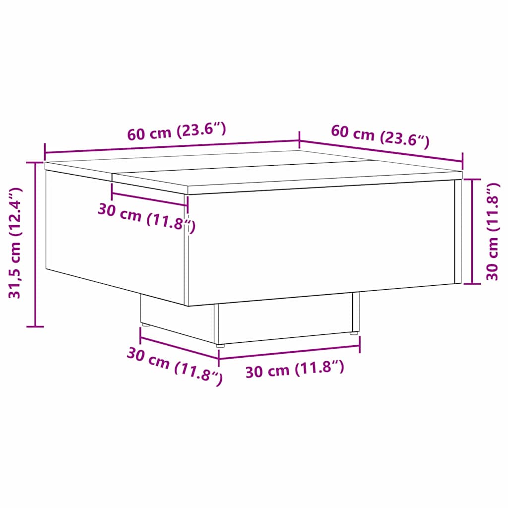 vidaXL Couchtisch Schwarz Eichen-Optik 60 x 60 x 31,5 cm Holzwerkstoff