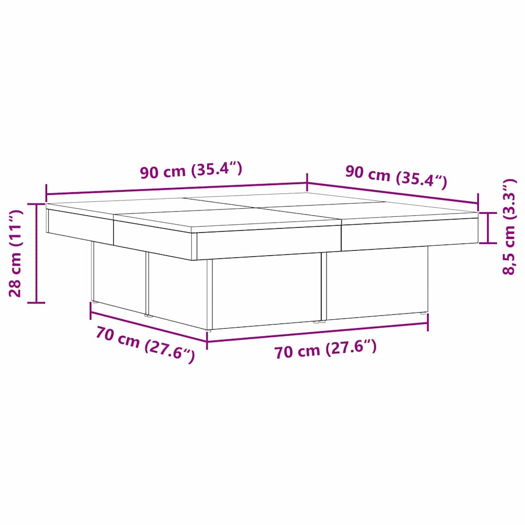 vidaXL Couchtisch Schwarz Eichen-Optik 90 x 90 x 28 cm Holzwerkstoff