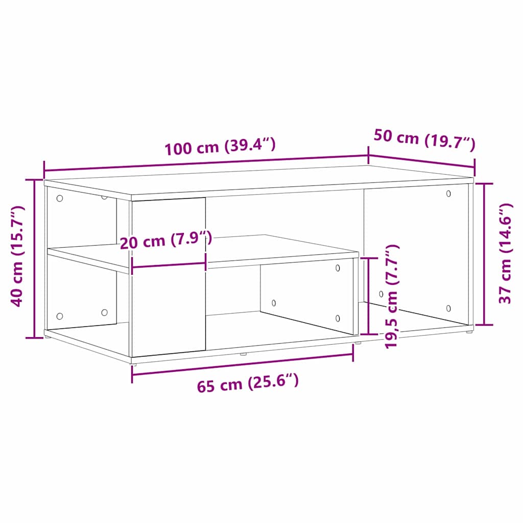 vidaXL Couchtisch Schwarz Eichen-Optik 100 x 50 x 40 cm Holzwerkstoff