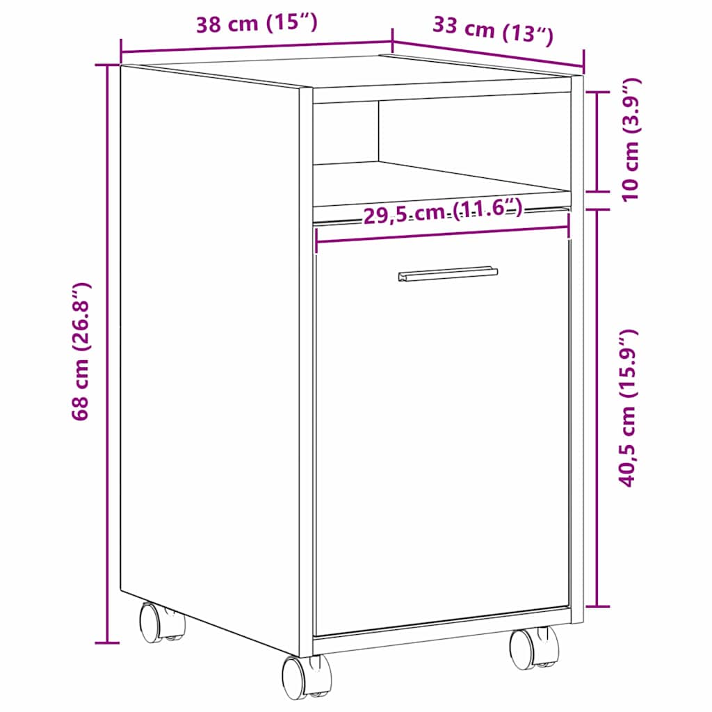 vidaXL Wagen-Seitenkombination Schwarz Eichen-Optik 33 x 38 x 60 cm