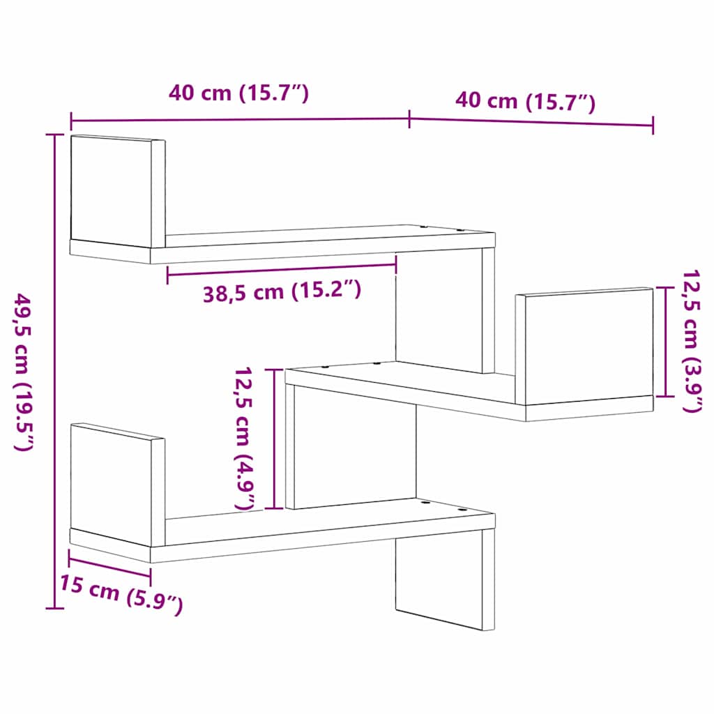 vidaXL Wandregal Schwarz Eichen-Optik 40 x 40 x 49,5 cm Holzwerkstoff