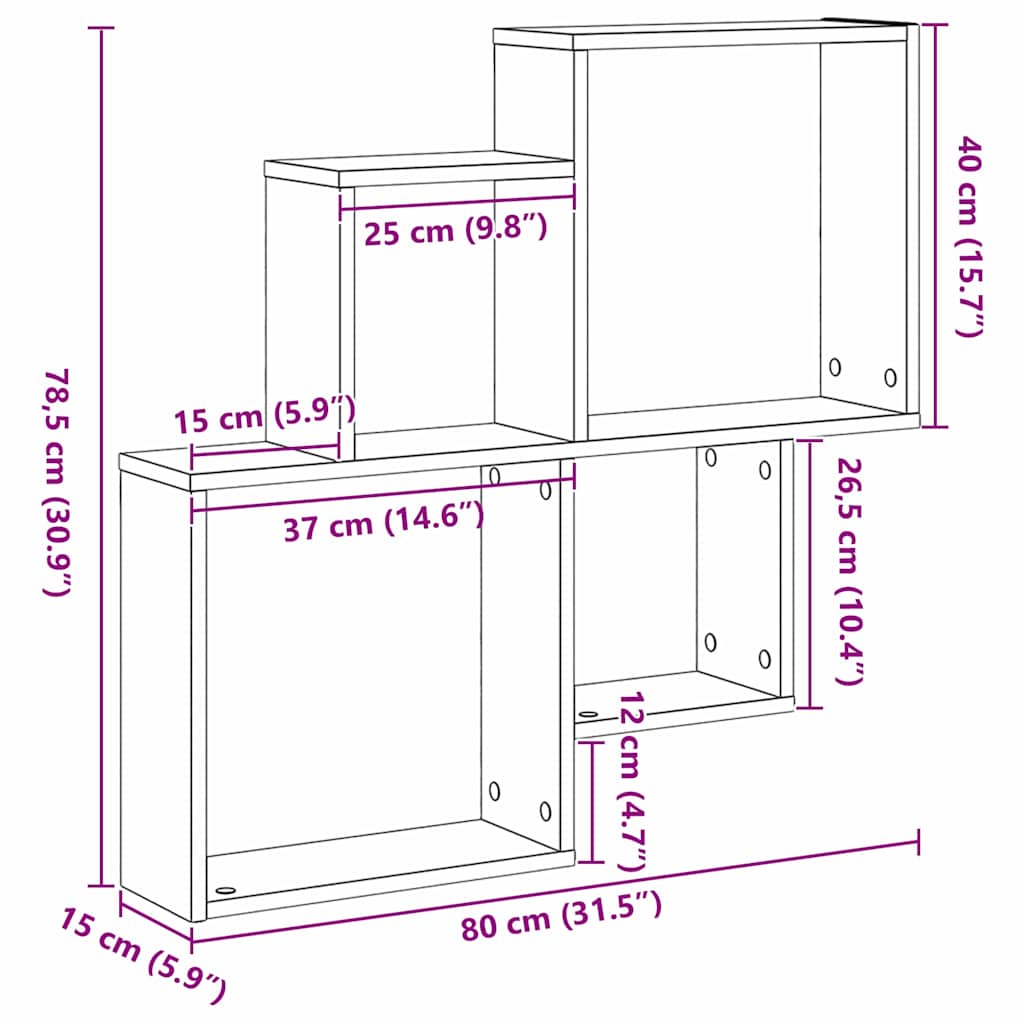 vidaXL Wandregal Schwarz Eichen-Optik 80 x 15 x 78,5 cm Holzwerkstoff