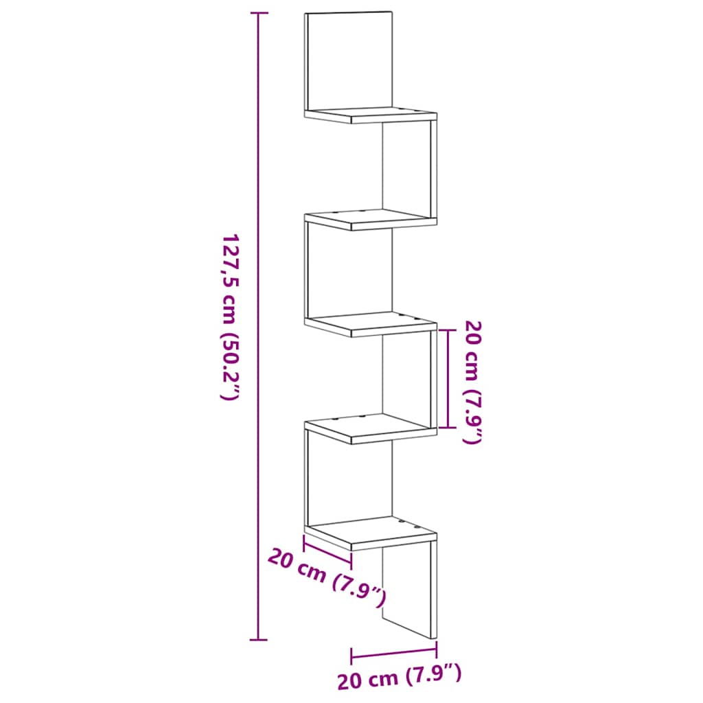 vidaXL Eckregal Schwarz Eichen-Optik 20 x 20 x 127,5 cm Holzwerkstoff