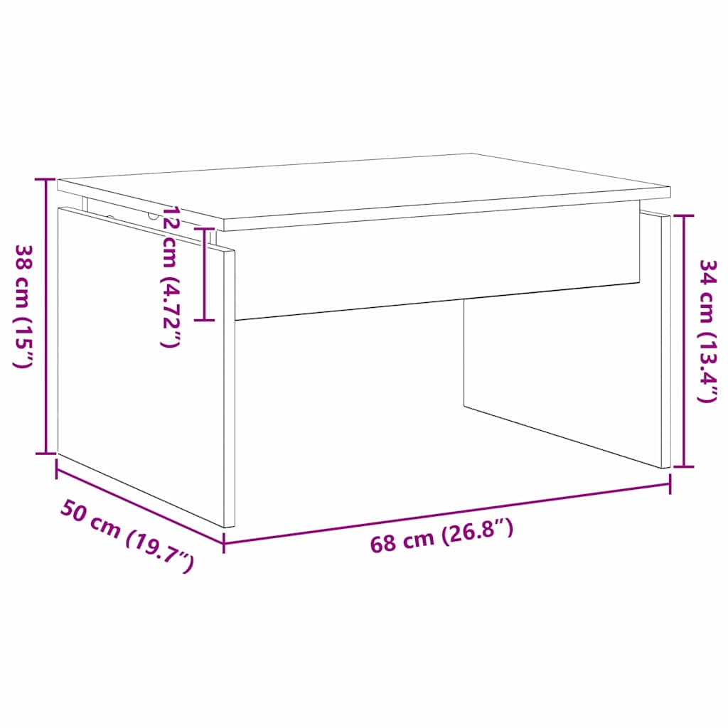vidaXL Couchtisch Schwarz Eichen-Optik 68 x 50 x 38 cm Holzwerkstoff