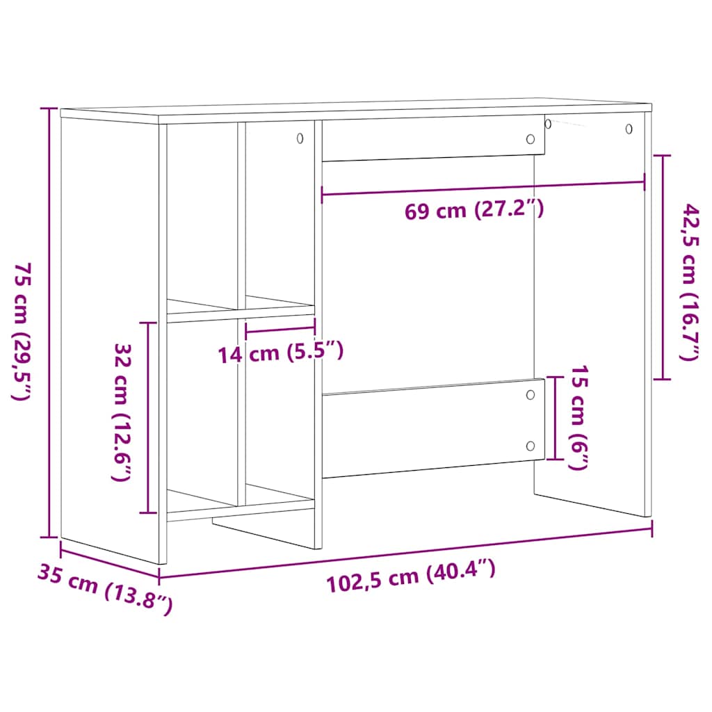 vidaXL Schreibtisch mit Regal Schwarz Eichen-Optik 102,5 x 35 x 75 cm