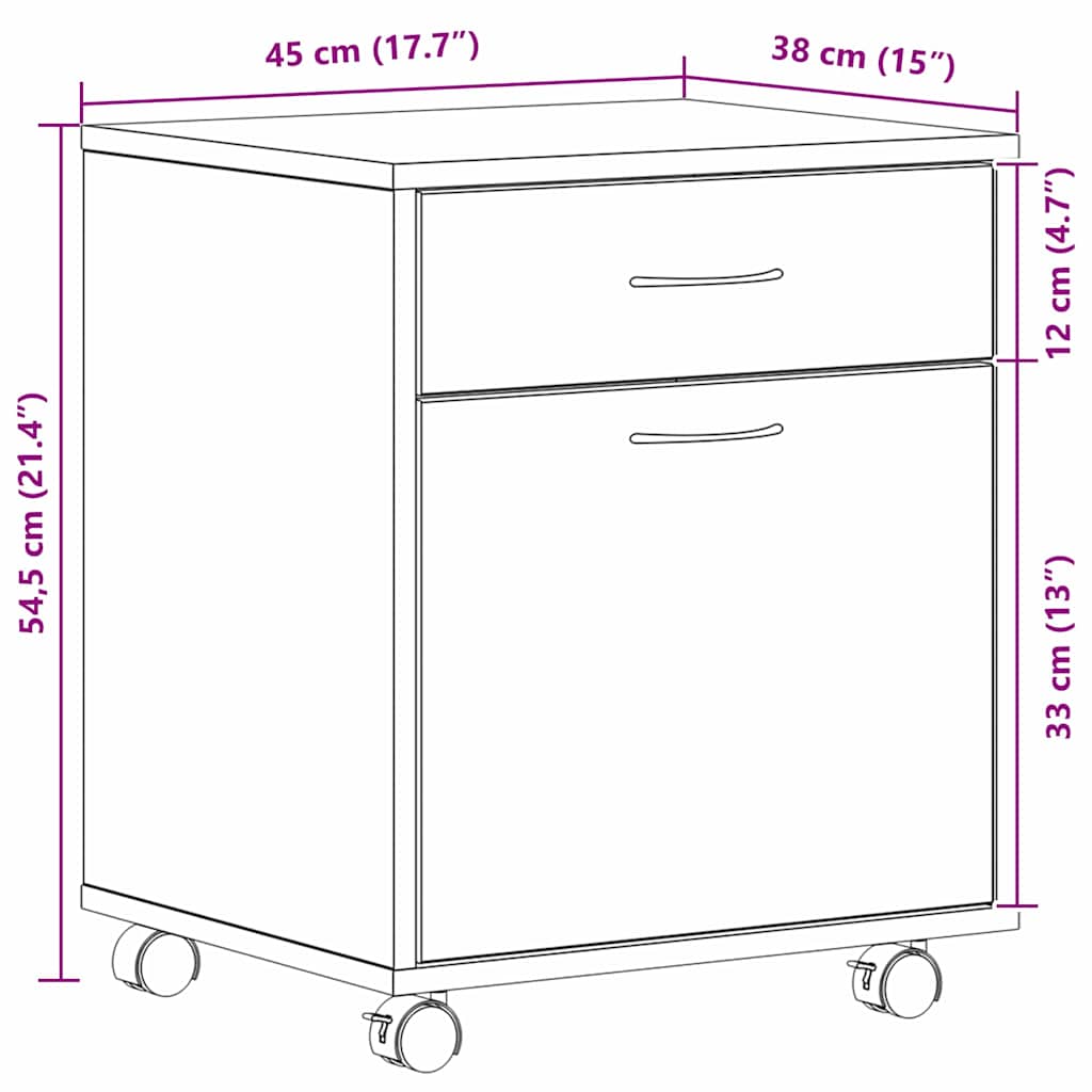 vidaXL Rollschrank Schwarze Eiche 45 x 38 x 54 cm Holzwerkstoff