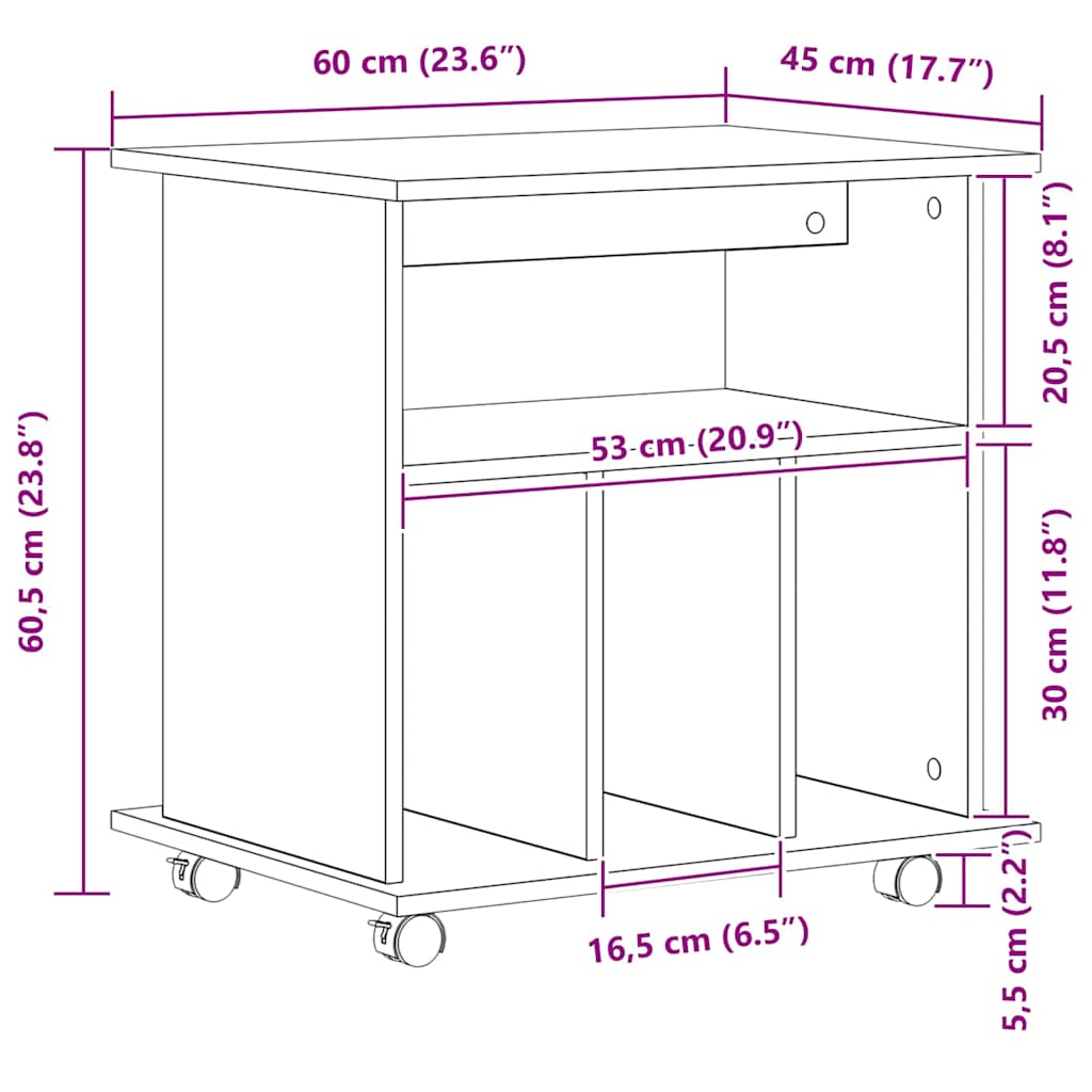 vidaXL Rollschrank Schwarz Eichen-Optik 60 x 45 x 55 cm Holzwerkstoff