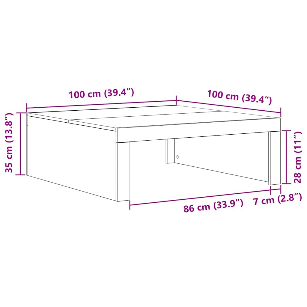 vidaXL Couchtisch Schwarz Eichen-Optik 100 x 100 x 35 cm Holzwerkstoff