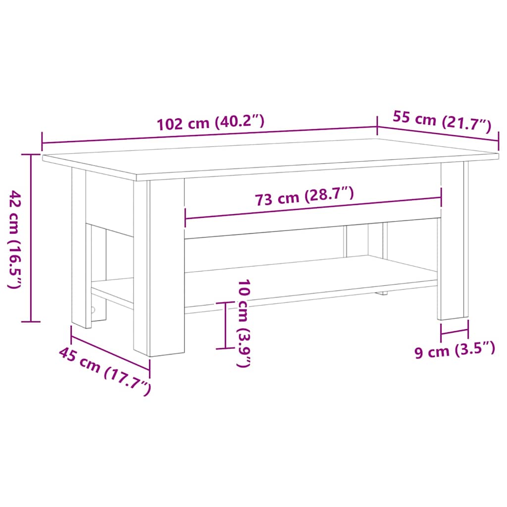vidaXL Table basse noir aspect chêne 102 x 55 x 42 cm Bois d'ingénierie
