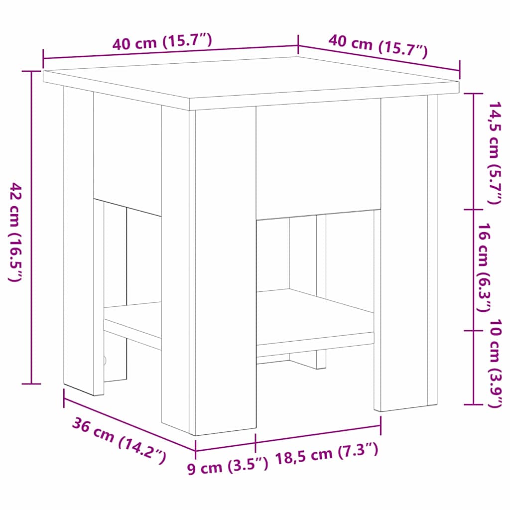 vidaXL Table basse noir aspect chêne 40 x 40 x 42 cm Bois d'ingénierie