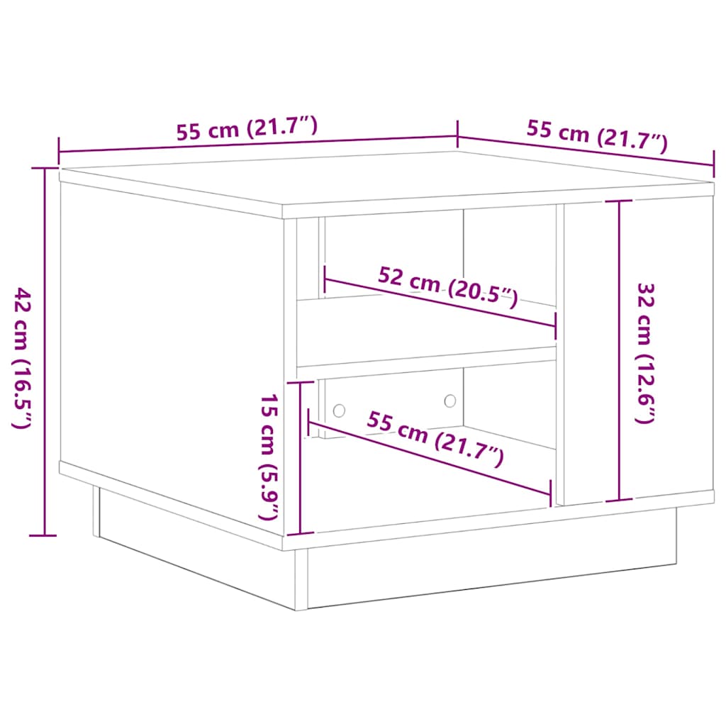 vidaXL Couchtisch Schwarz Eichen-Optik 55 x 55 x 42 cm Holzwerkstoff