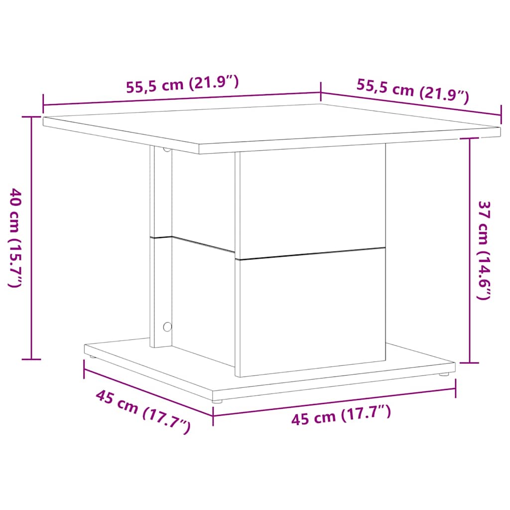 vidaXL Couchtisch Schwarz Eichen-Optik 55,5 x 55,5 x 40 cm