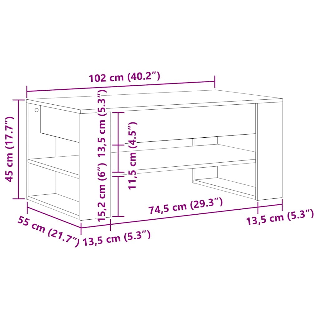 vidaXL Couchtisch Artisan-Eiche 102 x 55 x 45 cm Holzwerkstoff