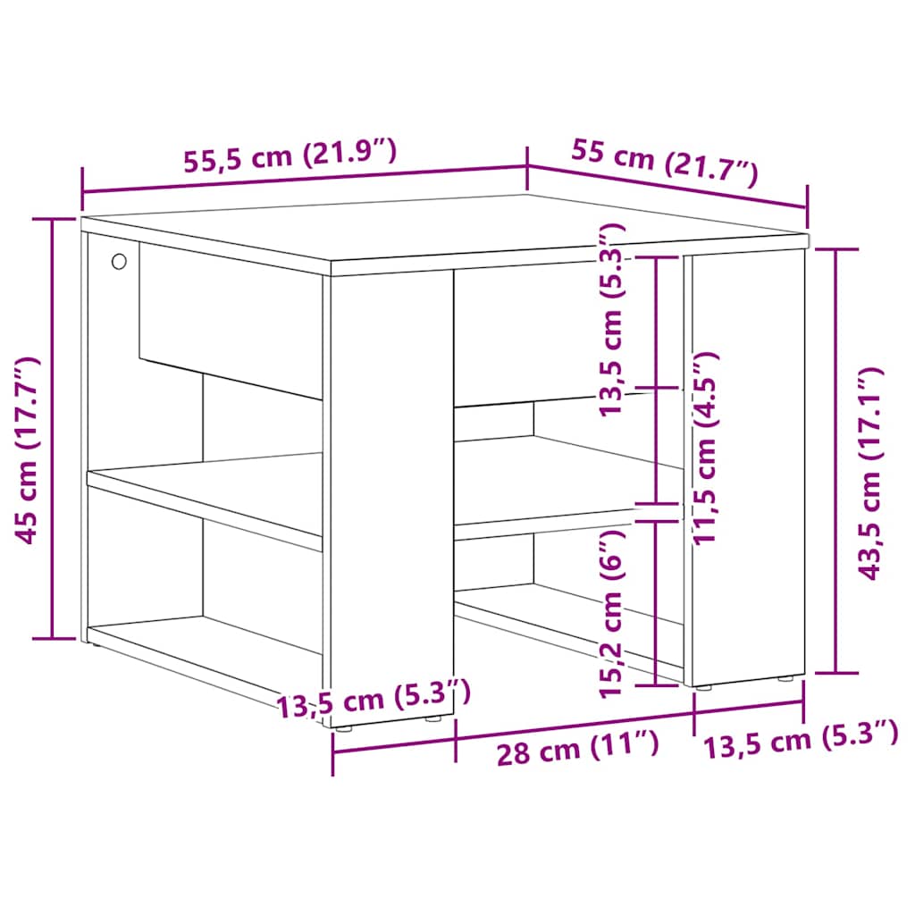 vidaXL Couchtisch Schwarz Eichen-Optik 55,5 x 55 x 45 cm Holzwerkstoff