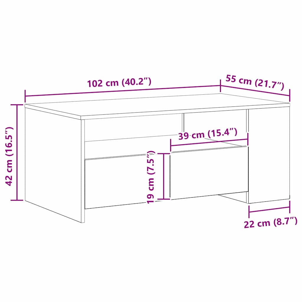 vidaXL Couchtisch Artisan-Eiche 102 x 55 x 43,5 cm Holzwerkstoff