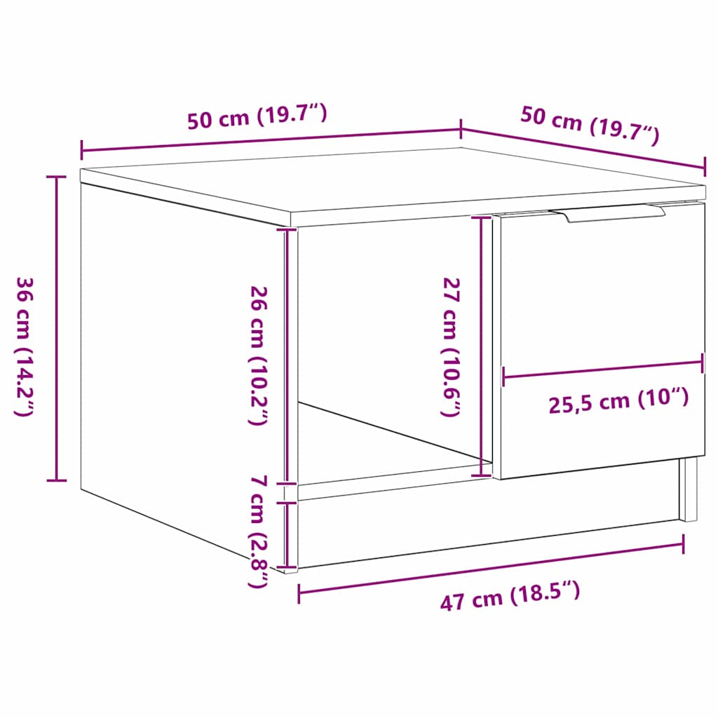 vidaXL Couchtisch Schwarze Eiche 50 x 50 x 36 cm Holzwerkstoff