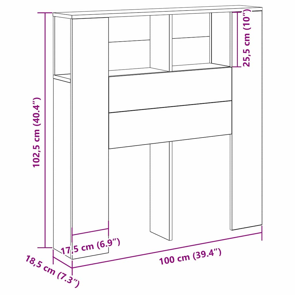 Kopfteil Schrank mit Regal Schwarz Eichen-Optik Holzwerkstoff
