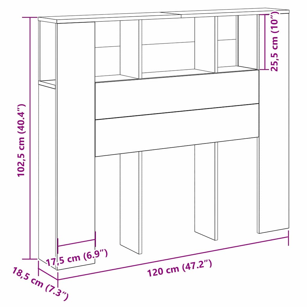 vidaXL Kopfteil Schrank Schwarz Eichen-Optik 120 x 18.5 x 102.5 cm