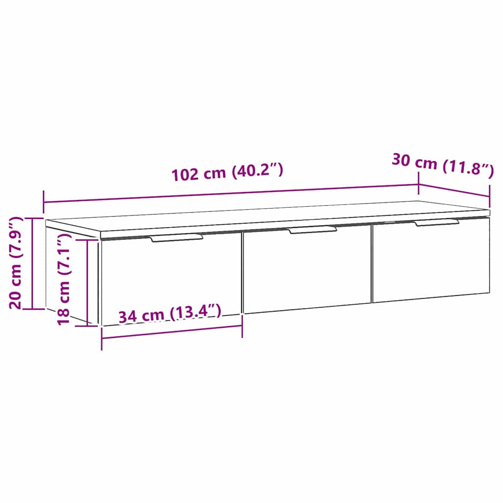 vidaXL Wandschrank Schwarz Eichen-Optik 102 x 30 x 20 cm Holzwerkstoff