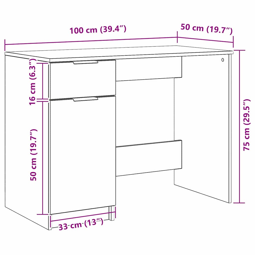 vidaXL Schreibtisch mit Speicher Schwarz Eichen-Optik 100 x 50 x 75 cm