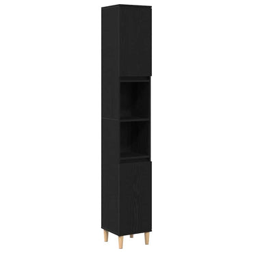 vidaXL Meuble de salle de bain avec porte noir aspect chêne 30 x 30 x 190 cm