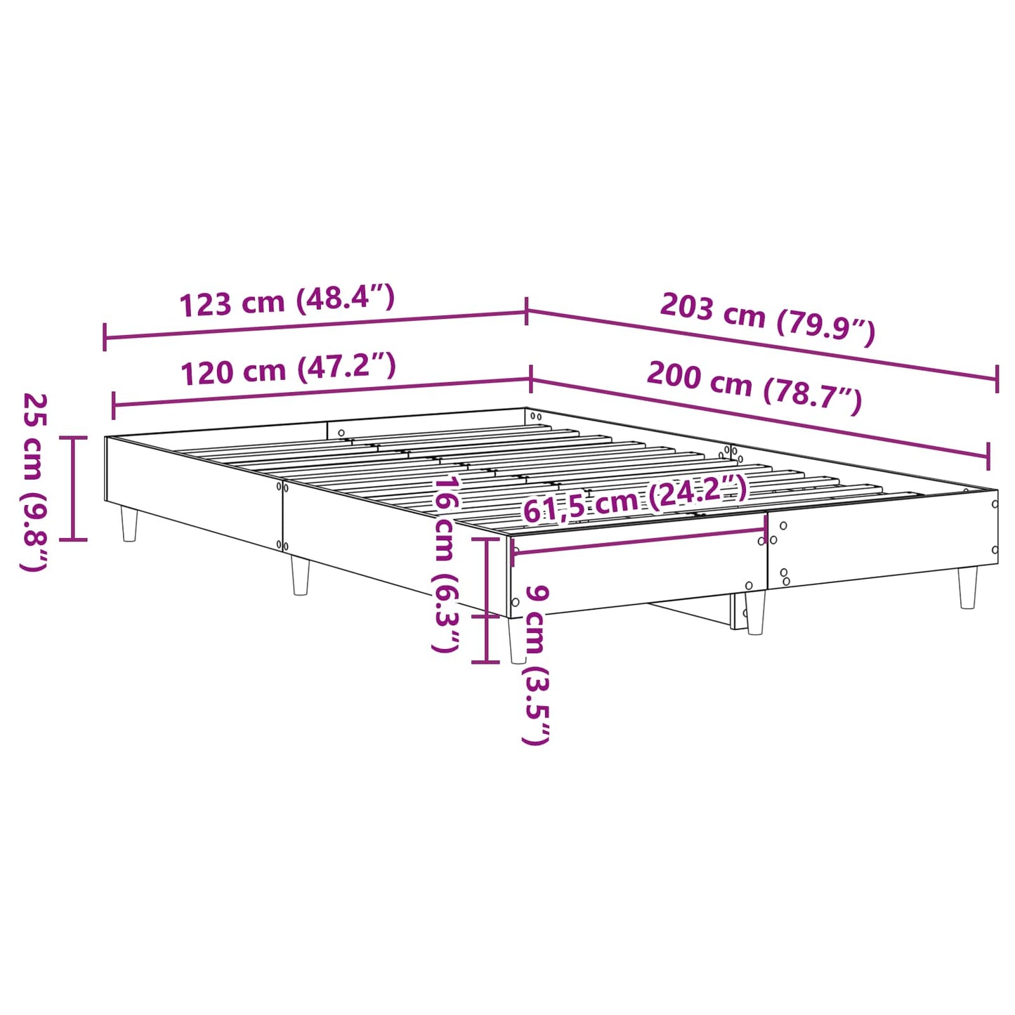 Bettrahmen Schwarz Eichen-Optik 193 x 143 x 25 cm Holzwerkstoff