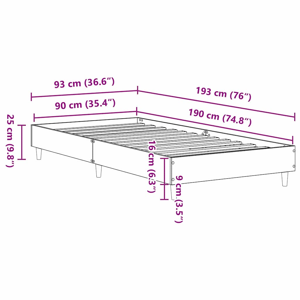 vidaXL Bettrahmen Schwarz Eichen-Optik 193 x 93 x 25 cm Holzwerkstoff