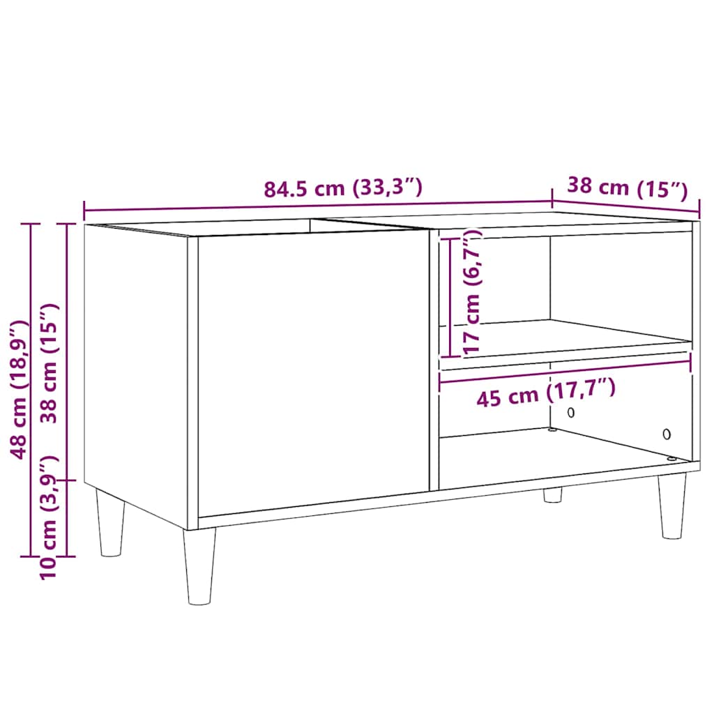 vidaXL Schallplattenschrank Schwarz Eichen-Optik 84,5 x 38 x 48 cm