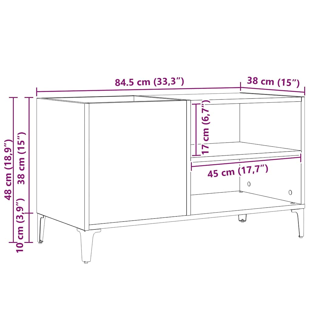 vidaXL Schallplattenschrank Schwarz Eichen-Optik 84,5 x 38 x 48 cm