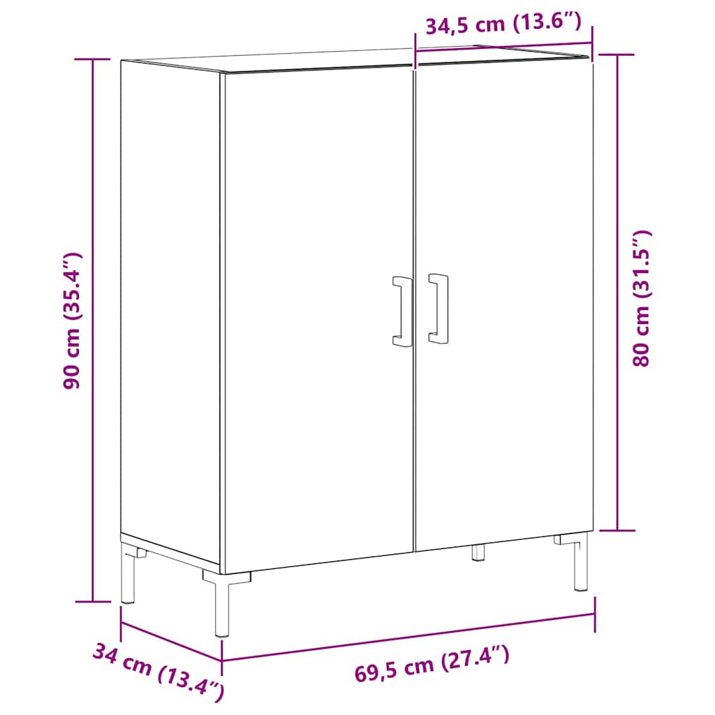 Sideboard Schwarz Eichen-Optik 69,5 x 34 x 90 cm Holzwerkstoff