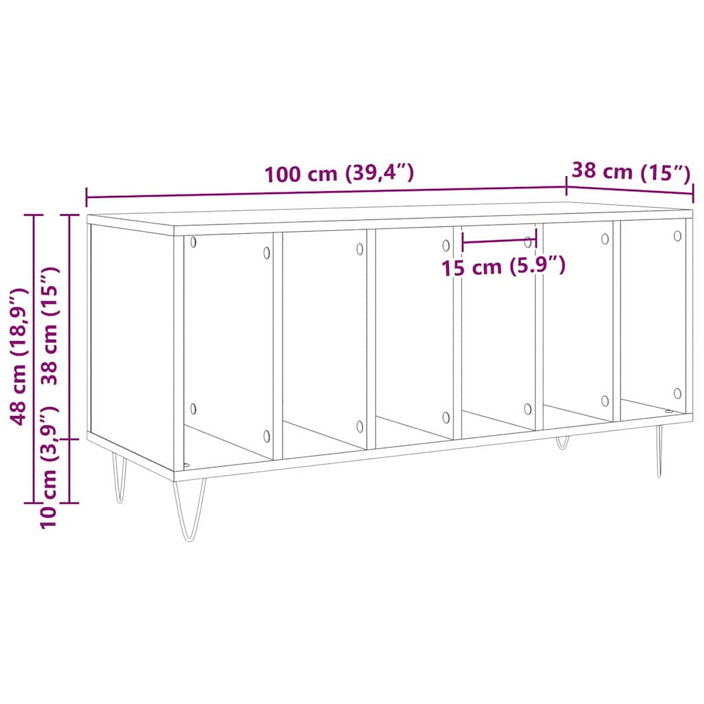 Schallplattenschrank Schwarz Eichen-Optik 100 x 38 x 48 cm