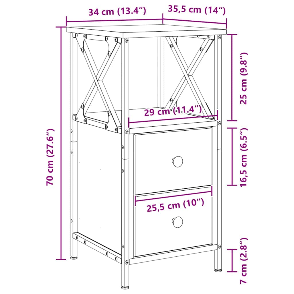 vidaXL Nachttisch Schwarz Eichen-Optik 34 x 35,5 x 70 cm Holzwerkstoff