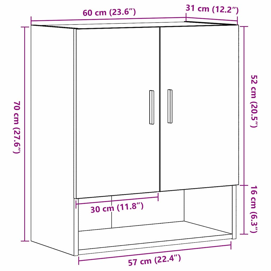vidaXL Wandmontierter Schrank Schwarz Eichen-Optik 60 x 31 x 70 cm