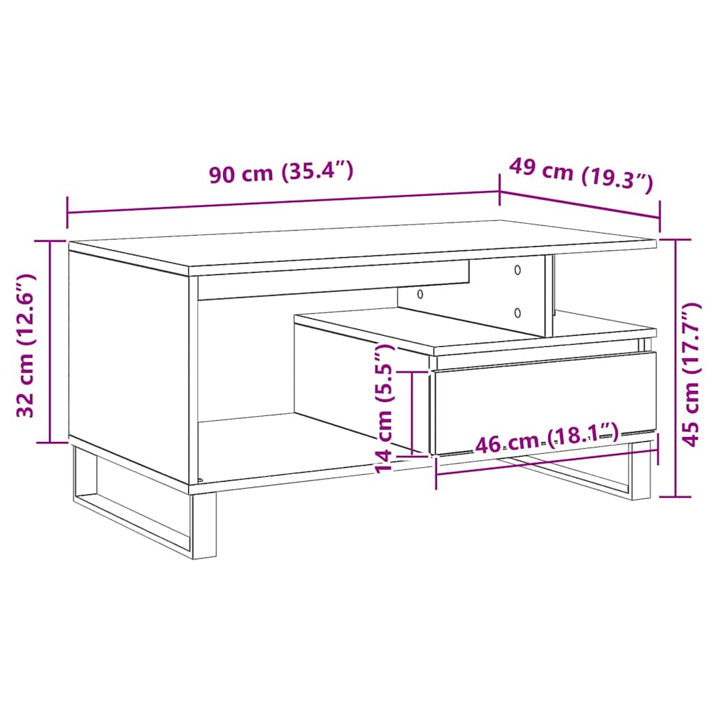 vidaXL Couchtisch Schwarz Eichen-Optik 90 x 49 x 45 cm Holzwerkstoff