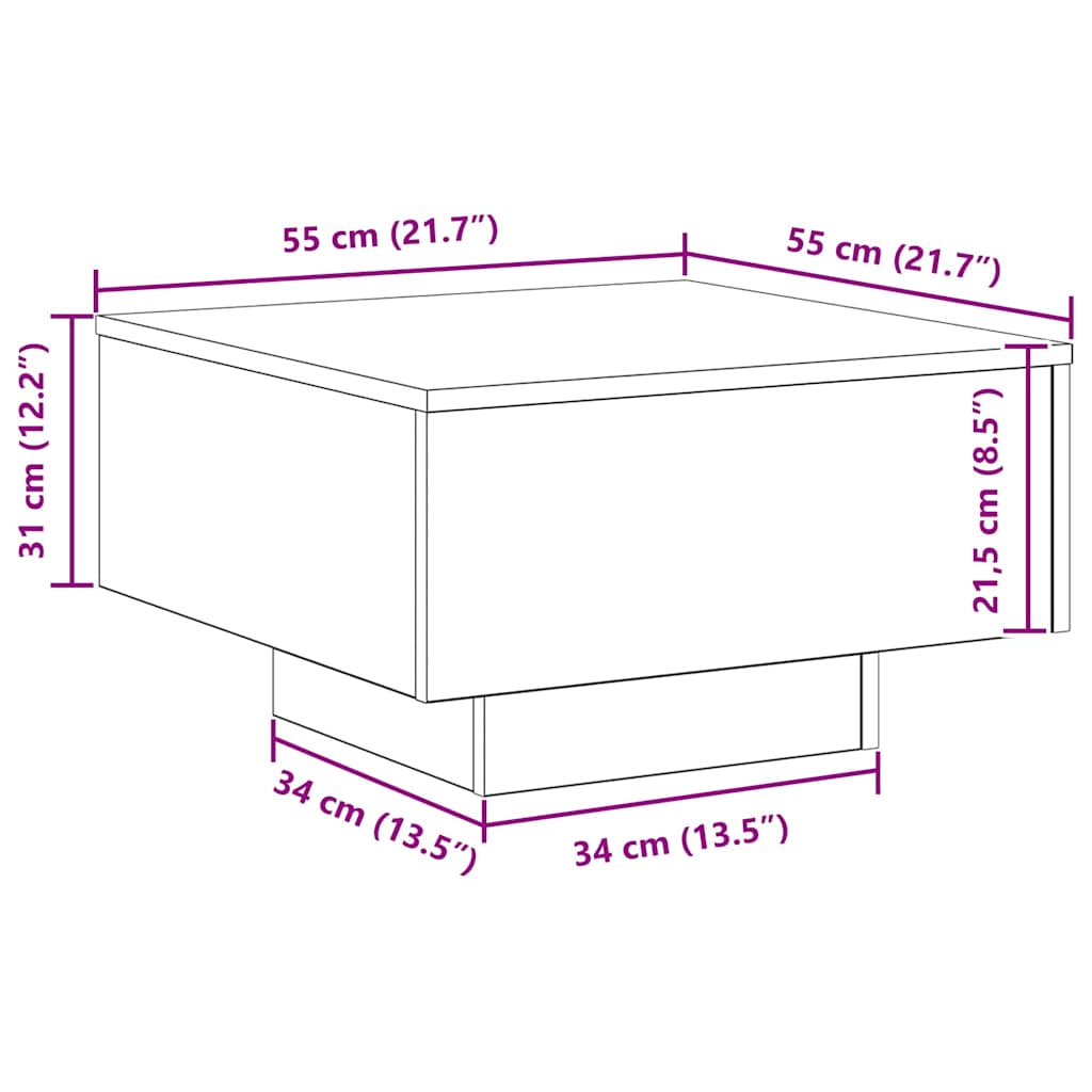 vidaXL Table basse chêne artisanal 55 x 55 x 31 cm bois d'ingénierie