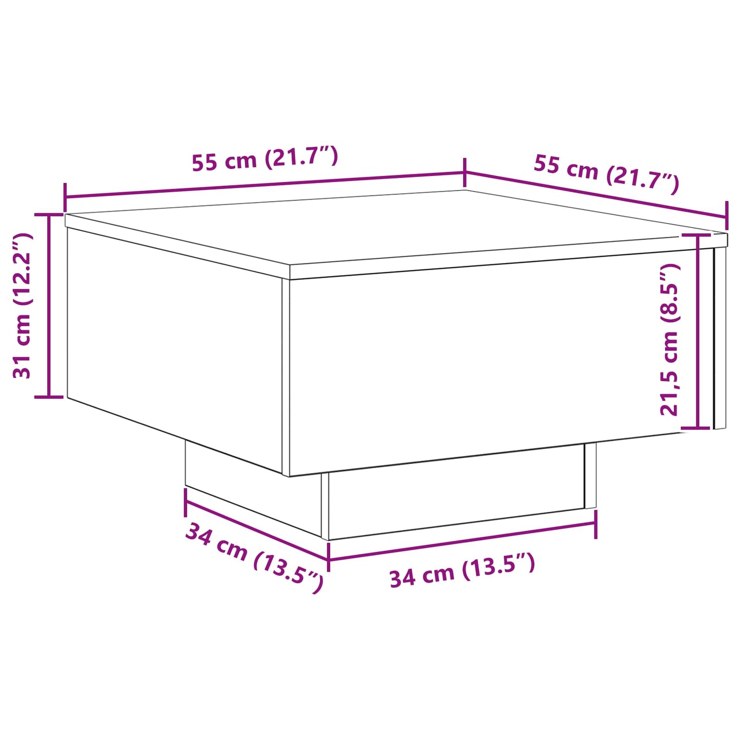 vidaXL Table basse noire aspect chêne 55 x 55 x 31 cm Bois d'ingénierie