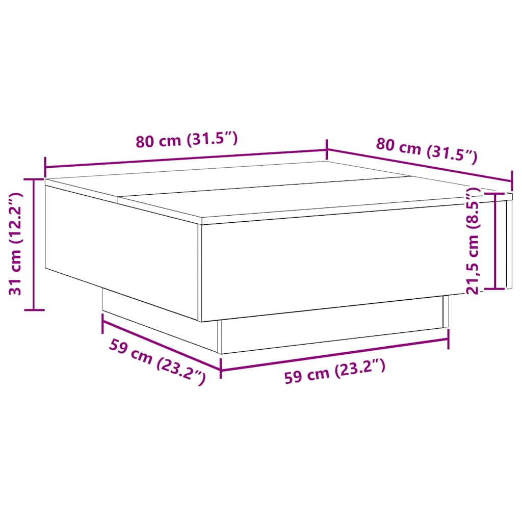 Table basse vidaXL Chêne artisan 80 x 80 x 31 cm