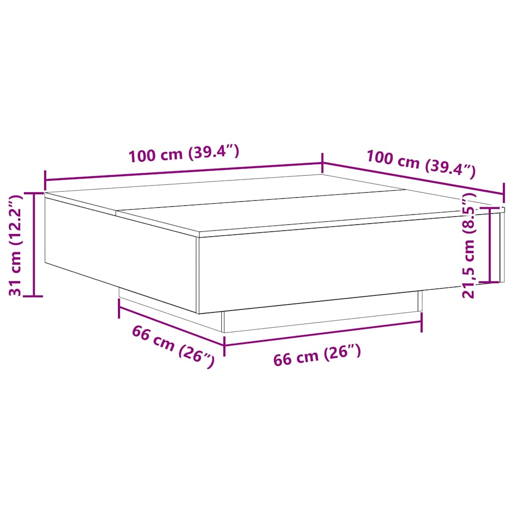 vidaXL Table basse chêne artisan 100 x 100 x 31 cm bois d'ingénierie