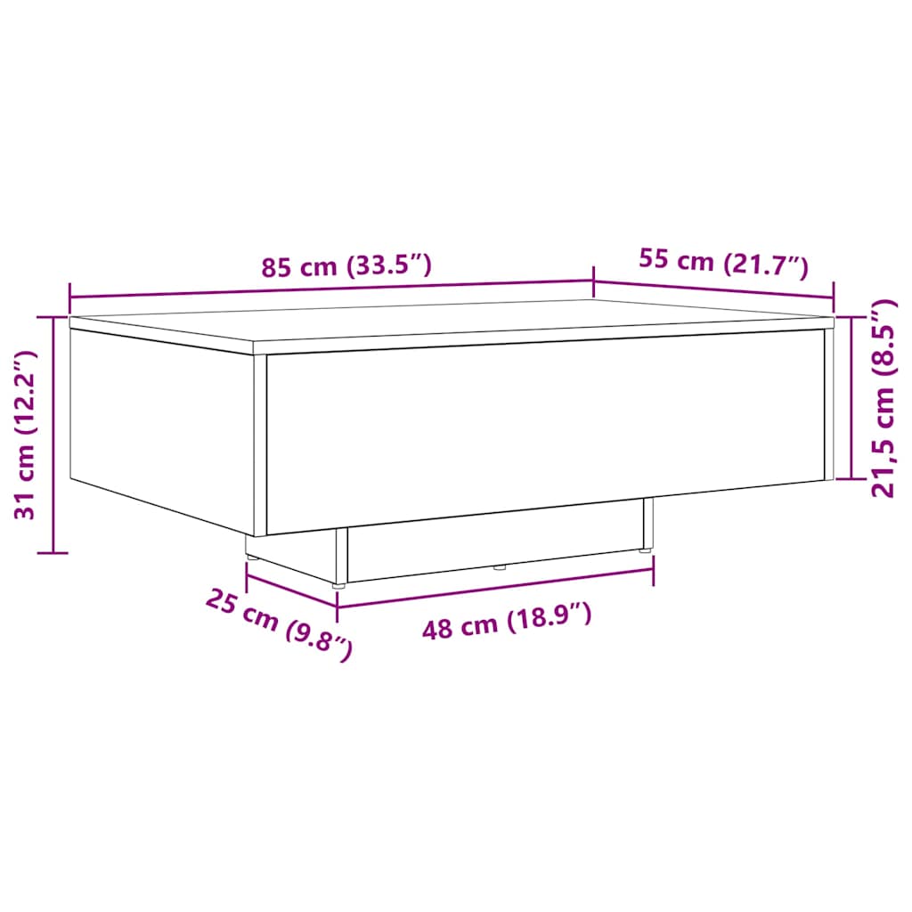 vidaXL Couchtisch Schwarz Eichen-Optik 85 x 55 x 31 cm Holzwerkstoff