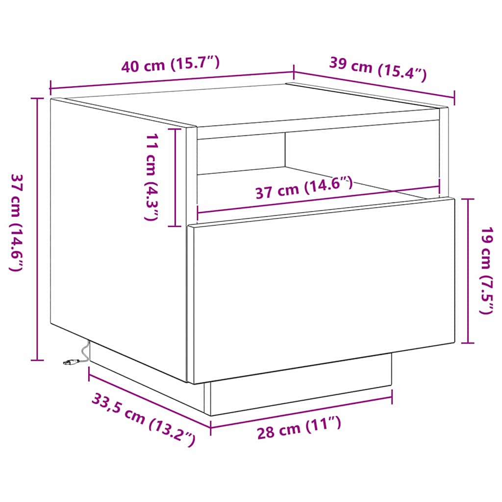 vidaXL Nachttisch Schwarz Eichen-Optik 40 x 39 x 37 cm Holzwerkstoff