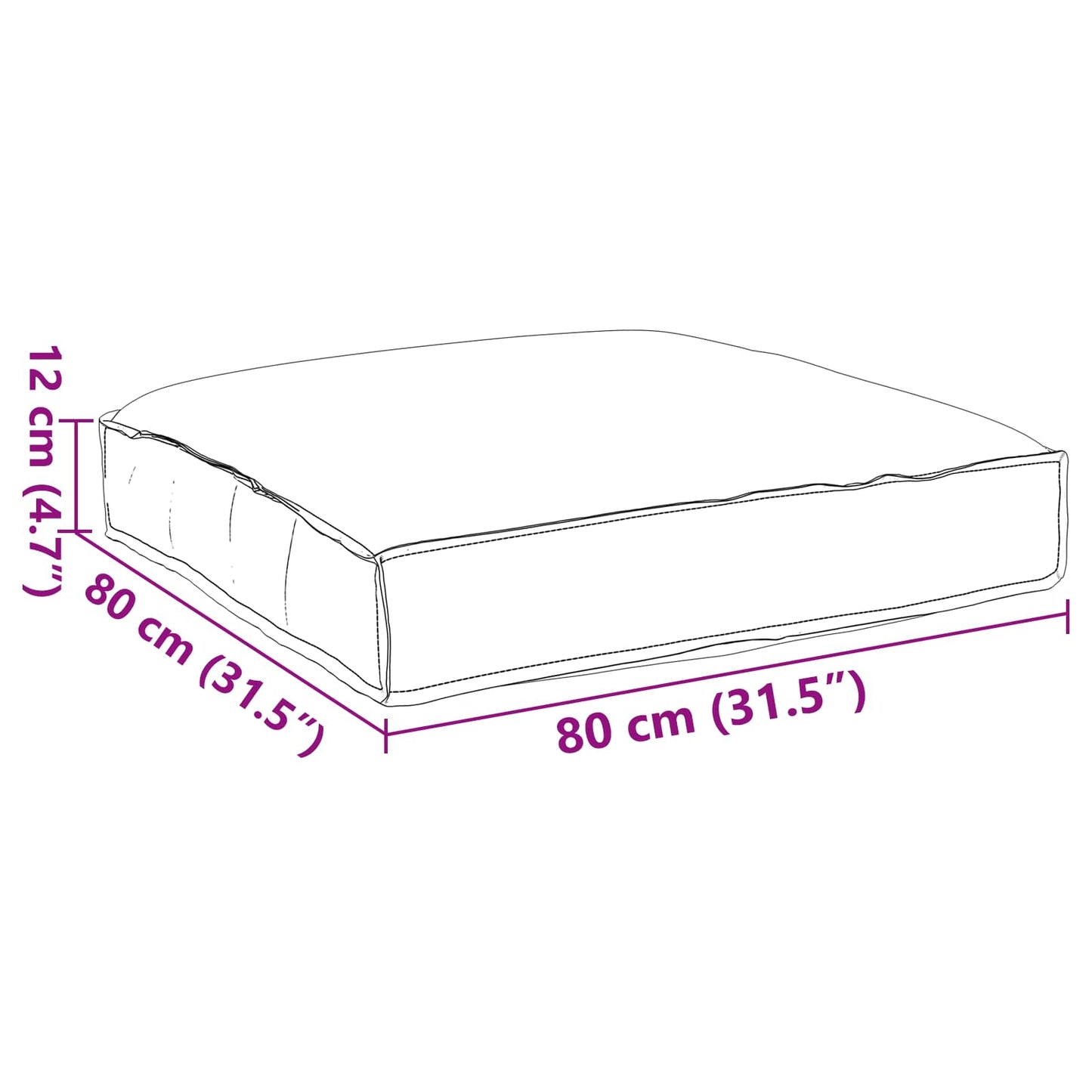 vidaXL Coussin de palette pour assise adaptée, 80 x 80 x 12 cm, bordeaux