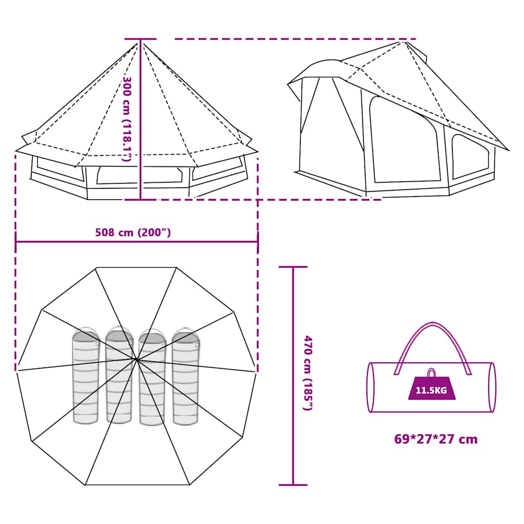 vidaXL Familien-Tipi-Zelt Tipi Blau und Grau 508 x 470 x 300 cm