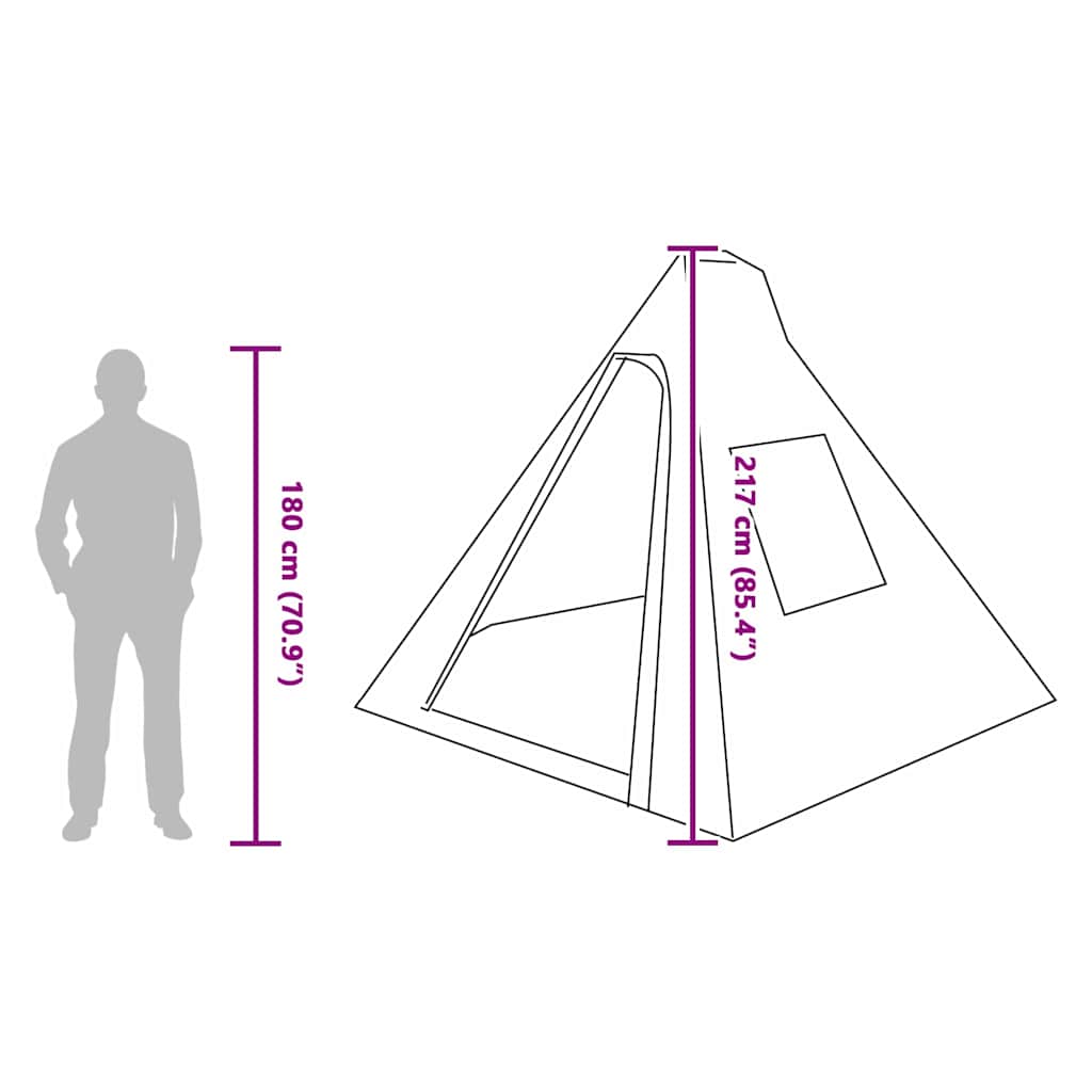 vidaXL Tipi Zelt mit Dach mit Speicher Grün 383 x 338 x 217 cm Taft